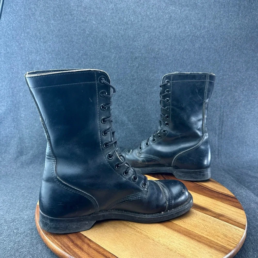 Vtg Black Leather Military Paratrooper Combat Jump Boots Cap Toe USA Made 10R